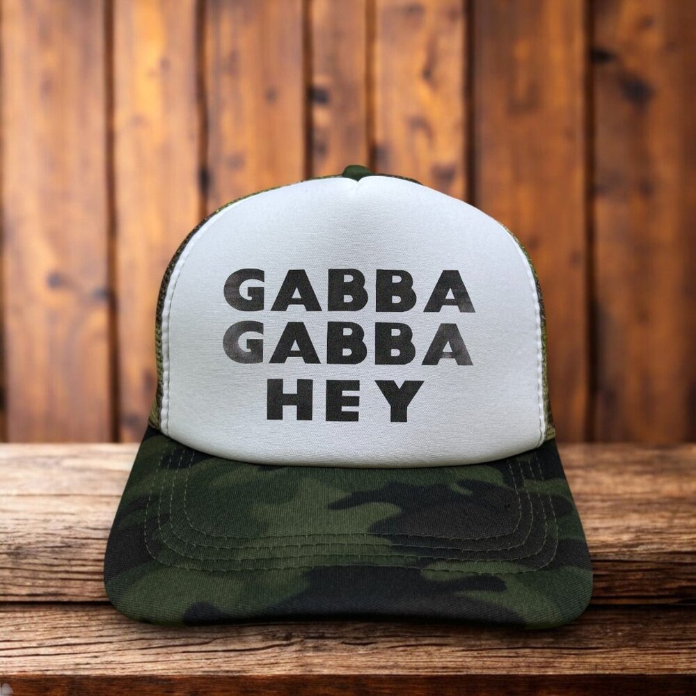Gabba Gabba Hey Mens Trucker Hat Camo The Ramones PInhead Punk Rock Ball Cap